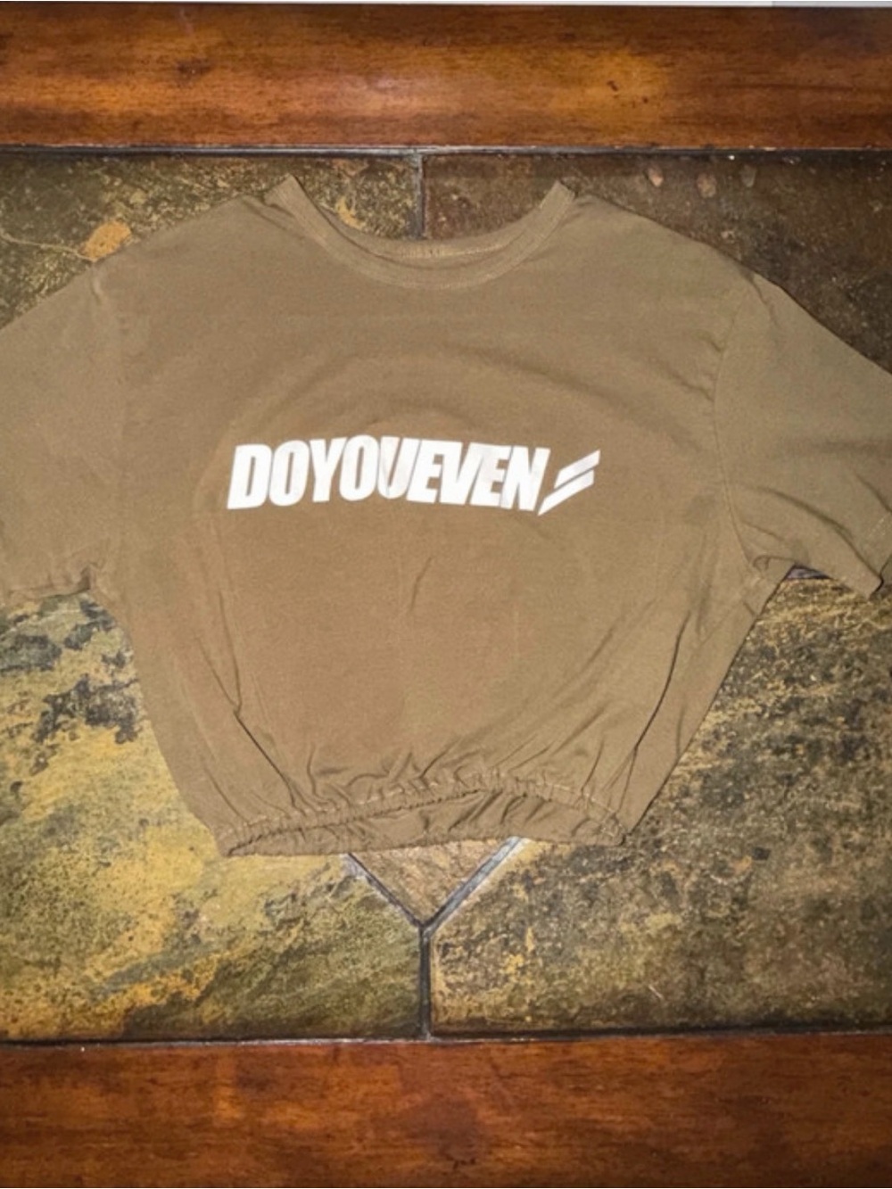 DOYOUEVEN Olive Green Cropped Logo Top